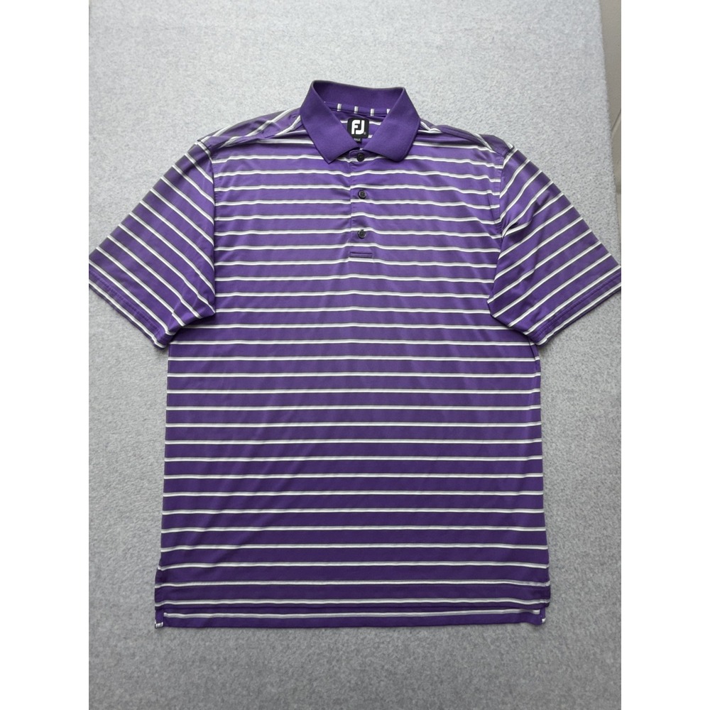 FootJoy Polo Shirt Mens Large Purple Stripe Golf Performance Stretch FJ Logo